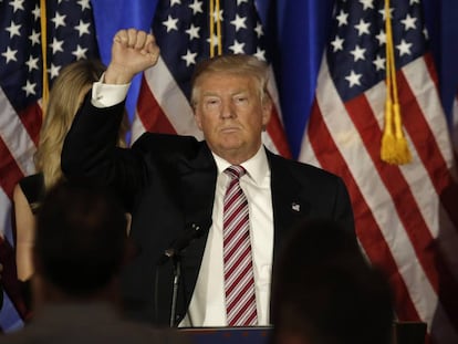 Donald Trump, candidato republicano a la presidencia de Estados Unidos, durante un acto electoral en Briarcliff Manor.