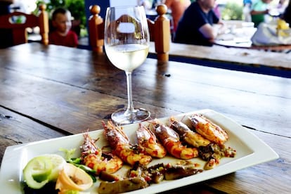 Un plato de gambas en El Tesoro, situado detrás de Punta Paloma (Tarifa).