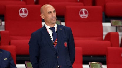 El presidente de la Federación Española de Fútbol en el partido entre España y Japón en el pasado Mundial de Fútbol femenino.