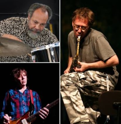 John Zorn (derecha), Thurston Moore (arriba, a la izquierda) y Milford Graves, en una imagen promocional del festival. 