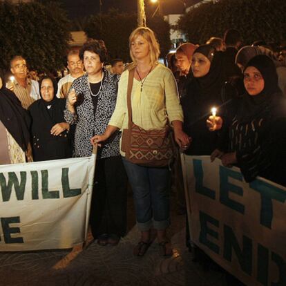 Lauren Booth en una protesta contra el asedio israelí en Gaza.