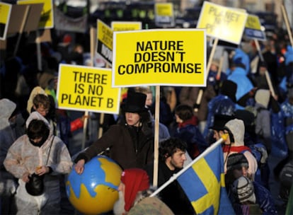 Manifestantes en Copenhague con motivo de la cumbre del clima