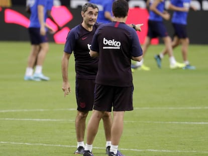 Valverde durante el último entrenamiento del Barça en EE UU.