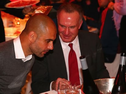 Guardiola y Rummenigge, en Madrid tras la ida de las semifinales. 