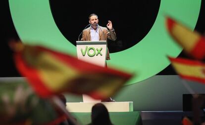 Santiago Abascal en un mitin de Vox en Madrid.