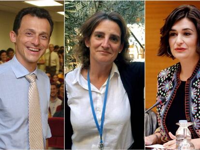 De izquierda a derecha, Pedro Duque, Teresa Ribera y Carmen Montón.