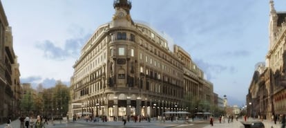 Recreación del Complejo Canalejas (Madrid), ahora en rehabilitación. El inmueble tendrá 20 pisos, un centro comercial y un hotel.