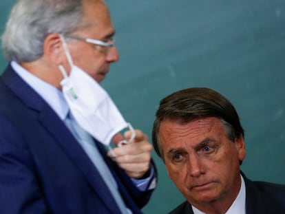 El presidente Bolsonaro, en un acto con el ministro de Economía, Paulo Guedes