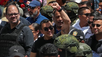 Daniel Noboa en la movilización de este martes, en Quito (Ecuador).
