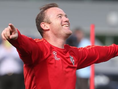 Wayne Rooney, en el último entrenamiento previo al partido