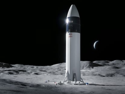 Recreación de la nave espacial de SpaceX que llevará astronautas de la NASA a la superficie de la Luna durante la misión 'Artemis'.