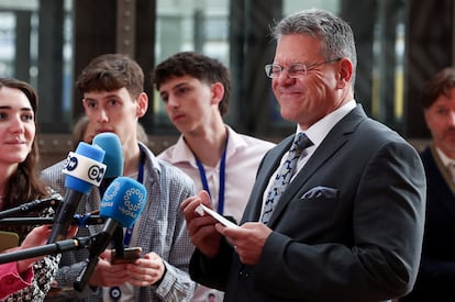 El comisario europeo de Comercio, Maros Sefcovic, este lunes en Bruselas.