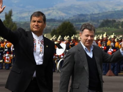 Los presidentes de Colombia y Ecuador a su llegada a Ipiales.