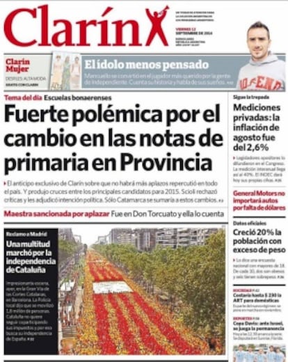 Captura de pantalla de la portada de este viernes del diario El Clarín.