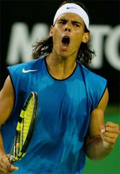 Nadal celebra un punto durante el partido que le ha enfrentado a Bobby Reynolds.