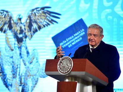 El presidente Andrés Manuel López Obrador, en el Palacio Nacional, este jueves.