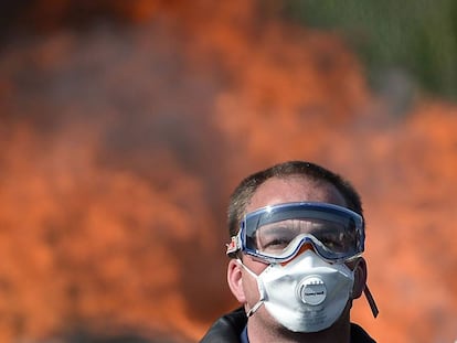 Protestos em uma refinaria francesa.