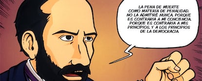 Una viñeta de la biografía-cómic <i>Nicolás Salmerón</i>, <b>de la que son autores la historiadora María Carmen Amate y el dibujante J. M. Beltrán.</b>