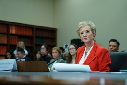 La secretaria de Educación de EE UU, Linda McMahon, en el Congreso, el 21 de mayo.