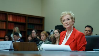 La secretaria de Educación de EE UU, Linda McMahon, en el Congreso, el 21 de mayo.