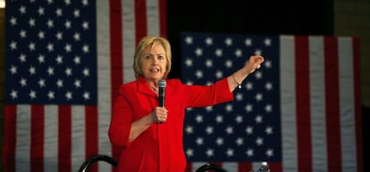 La principal candidata dem&oacute;crata, Hillary Clinton, durante un discurso.