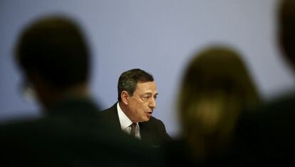 El presidente del BCE, Mario Draghi, durante la rueda de prensa posterior al consejo de gobierno de la entidad