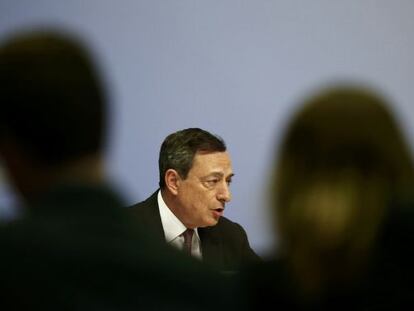 El presidente del BCE, Mario Draghi, durante la rueda de prensa posterior al consejo de gobierno de la entidad