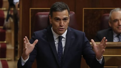 Pedro Sánchez durante la sesión de control al Gobierno de este miércoles. 