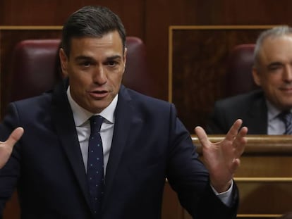 Pedro Sánchez durante la sesión de control al Gobierno de este miércoles. 