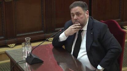 Declaración del exvicepresidente de la Generalitat y principal acusado, Oriol Junqueras, durante la tercera jornada del juicio del 'procés' en la Sala de Plenos del Tribunal Supremo.