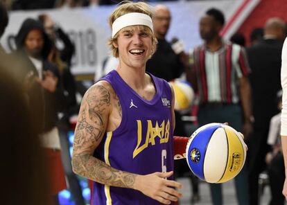 Justin Bieber, durante el partido de las celebridades.