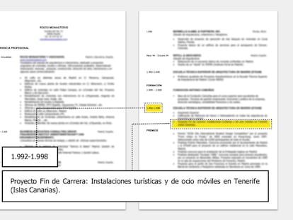 Detalle del currículum de Rocío Monasterio sobre la fecha de entrega del proyecto de fin de carrera.