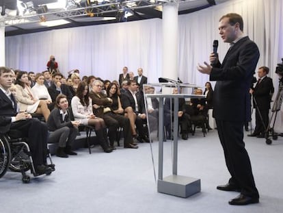 Medvédev, durante un acto del partido gubernamental Rusia Unida.