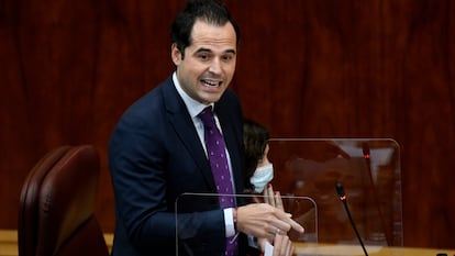 El vicepresidente de la Comunidad de Madrid, Ignacio Aguado, durante una sesión de control al Gobierno.