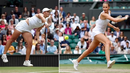 Barty y Pliskova, durante sus respectivos partidos de las semifinales