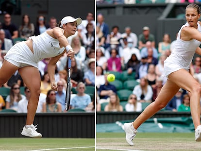 Barty y Pliskova, durante sus respectivos partidos de las semifinales. / PAUL CHILDS (REUTERS) y ADRIAN DENNIS (AFP)