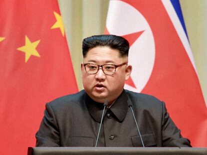 El líder de Corea del Norte, Kim Jong-un, durante su visita a China en abril.