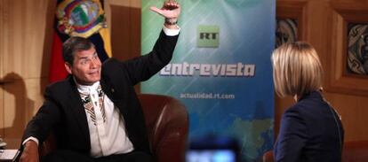 Rafael Correa, presidente de Ecuador, en una entrevista a la televisi&oacute;n rusa.