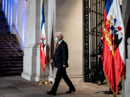 El presidente Sebastián Piñera, este domingo antes del anuncio en el Palacio de la Moneda.