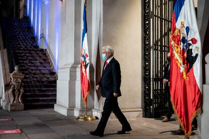 El presidente Sebastián Piñera, este domingo antes del anuncio en el Palacio de la Moneda.