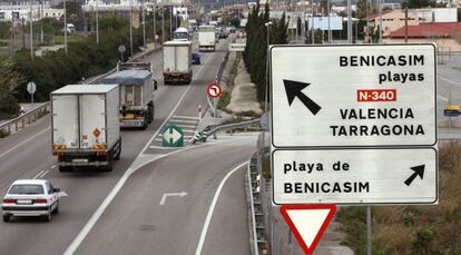 Uno de los tramos problemáticos de la N-340 en la provincia de Castellón.