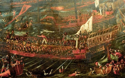 Pintura de la Batalla de Lepanto en el siglo XVI. Artista anónimo.