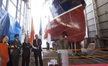 Botadura del buque oceanográfico "Ángeles Alvariño" del Instituto Español de Oceanografía, el 24 de febrero de 2012,  en el que participo  Astilleros Armón, en Galicia, España. EFE/Archivo