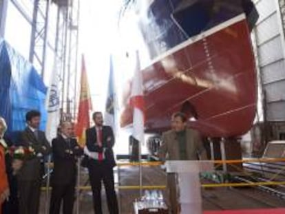 Botadura del buque oceanográfico "Ángeles Alvariño" del Instituto Español de Oceanografía, el 24 de febrero de 2012,  en el que participo  Astilleros Armón, en Galicia, España. EFE/Archivo