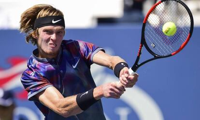 Rublev, durante el partido de los octavos contra Goffin.