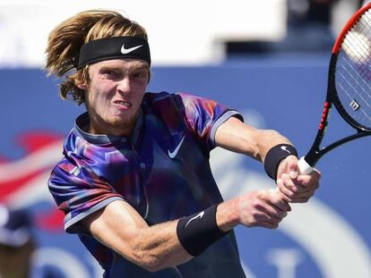 Rublev, durante el partido de los octavos contra Goffin.