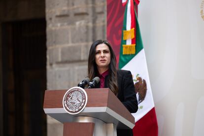 Ana Guevara, responsable de la Conade, en Palacio Nacional, este jueves.