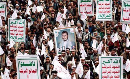 Manifestación en Saná a favor de los rebeldes Huthi, el pasado martes.