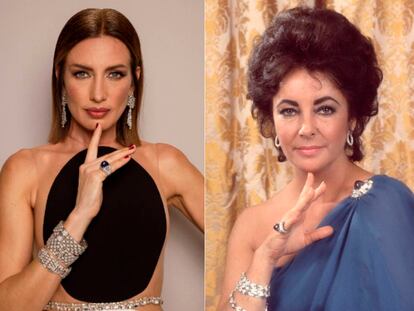 Nieves Álvarez y Elizabeth Taylor con el anillo Trombino de Bvlgari.