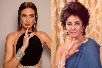 Nieves Álvarez y Elizabeth Taylor con el anillo Trombino de Bvlgari.